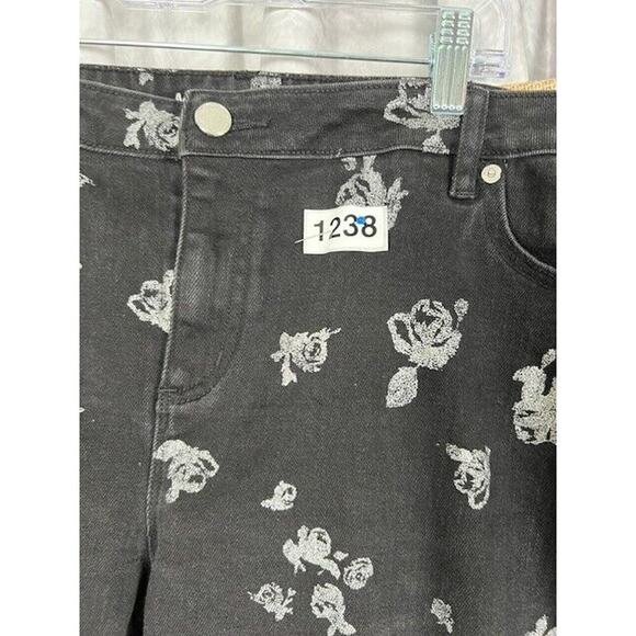 Michael Kors Izzy Cropped Skinny Black Jeans with Silver Flowers Size 16W - Picture 8 of 8